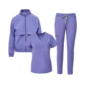 Women's Woven Stretch Anti-Wrinkle Hospital Scrub Uniform Jacket Nurse Sets Medical Scrubs