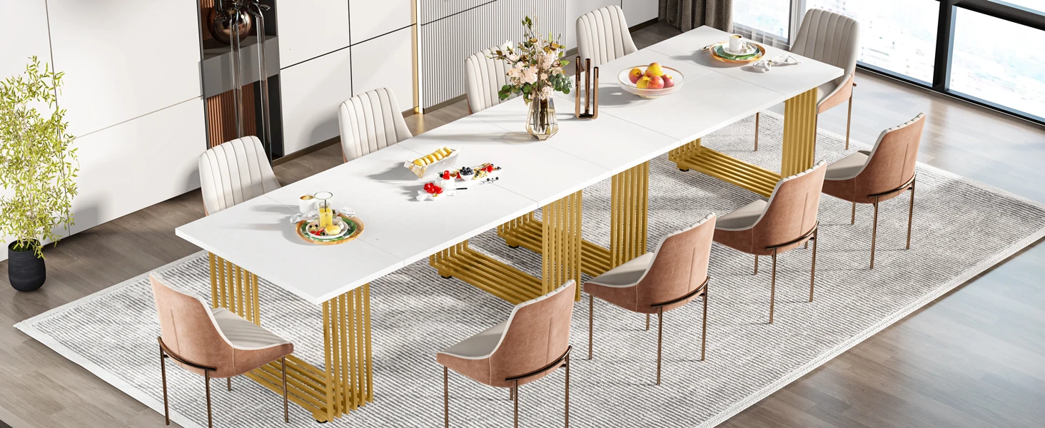 Tribesigns Modern Luxury Design Golden Metal Legs Dining Table With ...