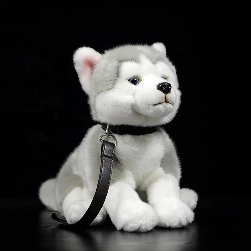 Lifelike Siberian Husky Dog Sitting Plush Toys Realistic Grey Dogs Puppy Stuffed Animal Toy
