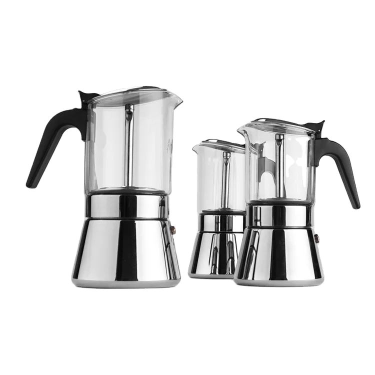 Premium Crystal Glasstop Stovetop Espresso Moka Pot Glass Stainless