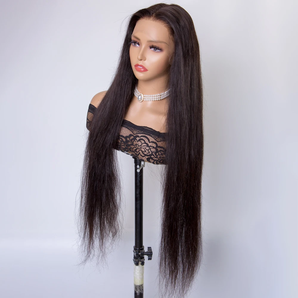 30 inches 180% density natural black color natural straight human hair 13x6 HD lace front wigs for women