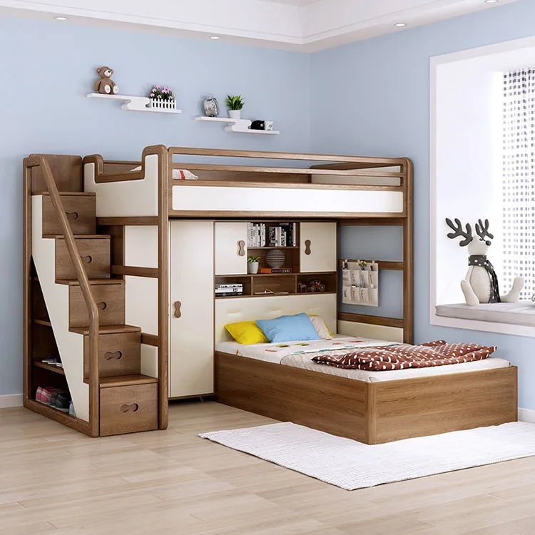 Tomyniki First-Class Quality Kids Furniture Wooden Combination Bunk Beds  with Stair Drawers for Bedroom School or Apartment