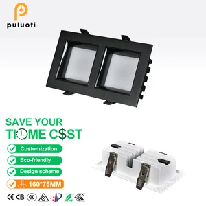 160*75mm Recessed Aluminum LED Double-Head Ceiling Light with Anti-Glare White and Black Square Modern Design for Indoor Use