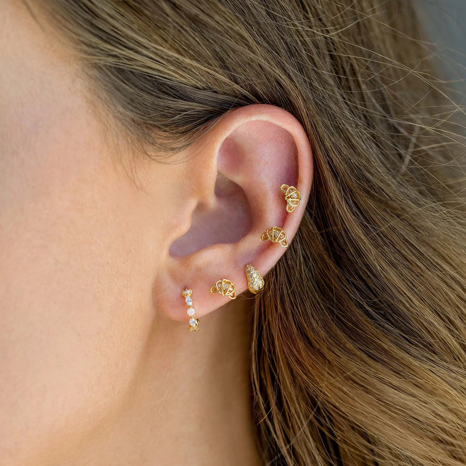 14k Gold Two Diamond Stud / 14k Solid Gold Unique Diamond Earrings / Second  Hole Stud / Tiny Post Earring / Multiple Piercing Stud