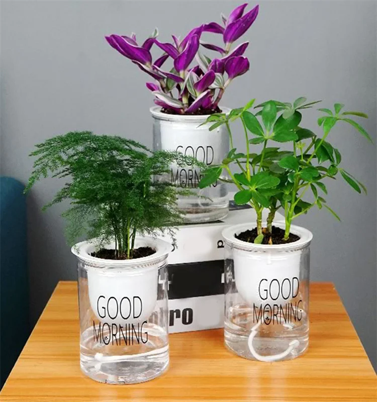 CHEUKYIU Set di 3 Vaso con Sistema di Auto-irrigazione Bianco Plastica, 14 cm, con indicatore dell'acqua, rettangolare, per Interno Ed Esterno per Piante, Fiori, Erbe, bianco