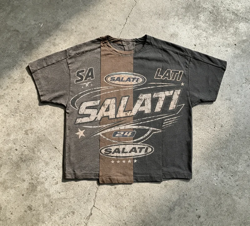 Custom Summer Heavyweight 100% Cotton Thick Collar Oversized Eco - Friendly PUNK STYLE Acid Wash Color Block T Shirts for Men