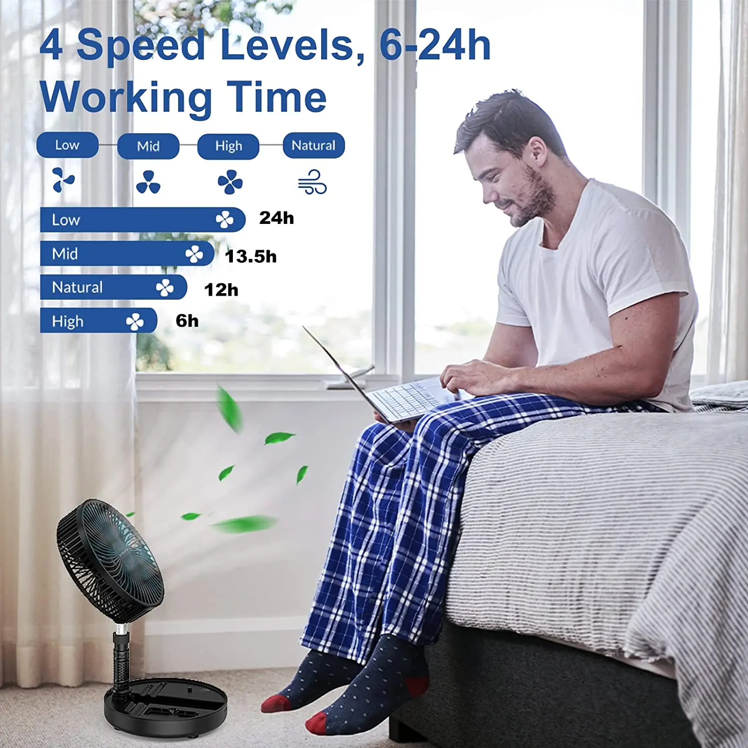 Portable Telescopic Fan Foldable Rechargeable Desk Cooling Fan_voghion.com