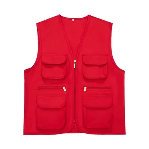 Multi-pocket Vest Custom Printed Logo Men's 100% Polyester Anti-Pilling Summer Casual V-neck Work Clothing Community Public