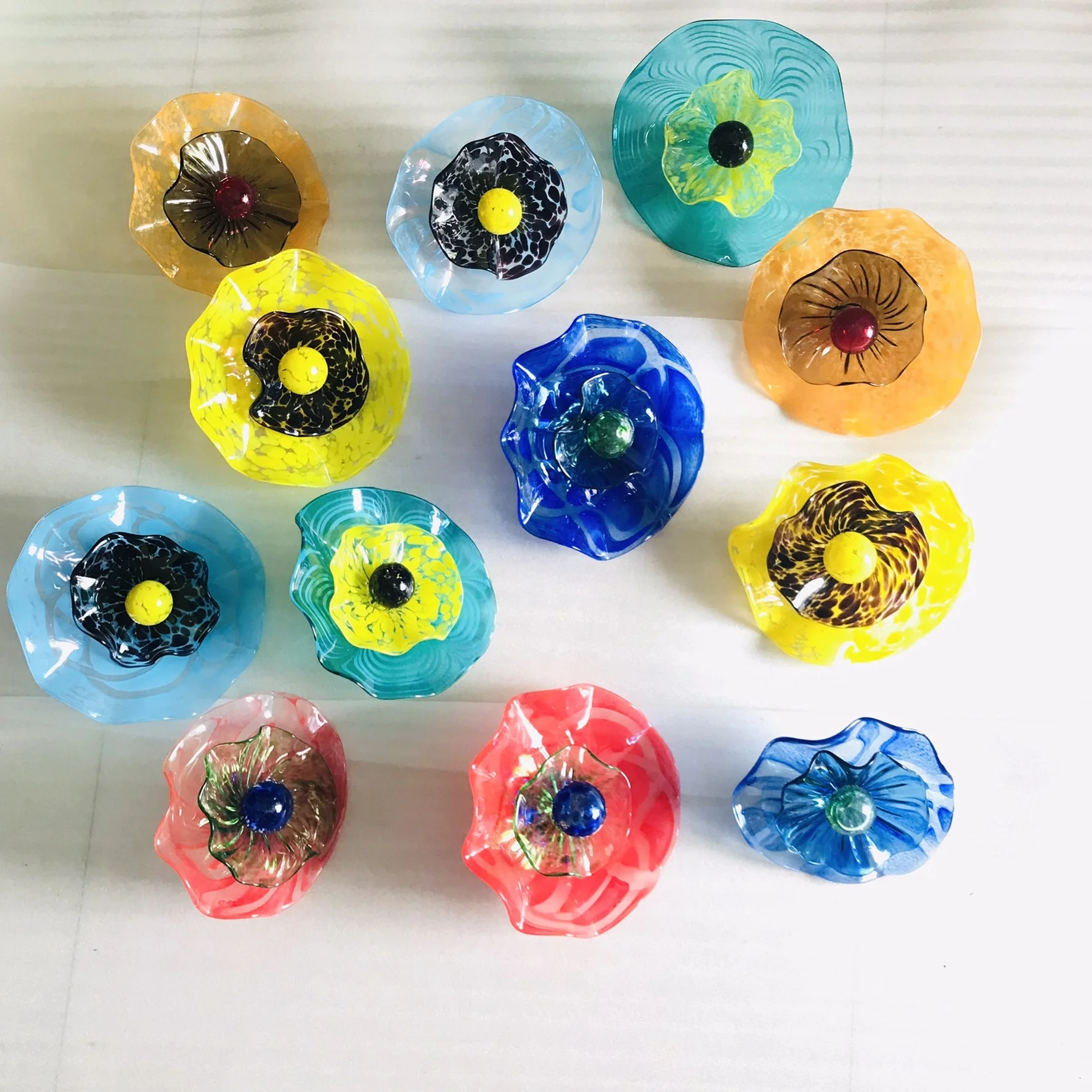 Glass Plate 3 Layers Large Wall Decorative Wall Hanging Decor Murano Glass Modern Interior Hand Blown Murano Art Flower Glass