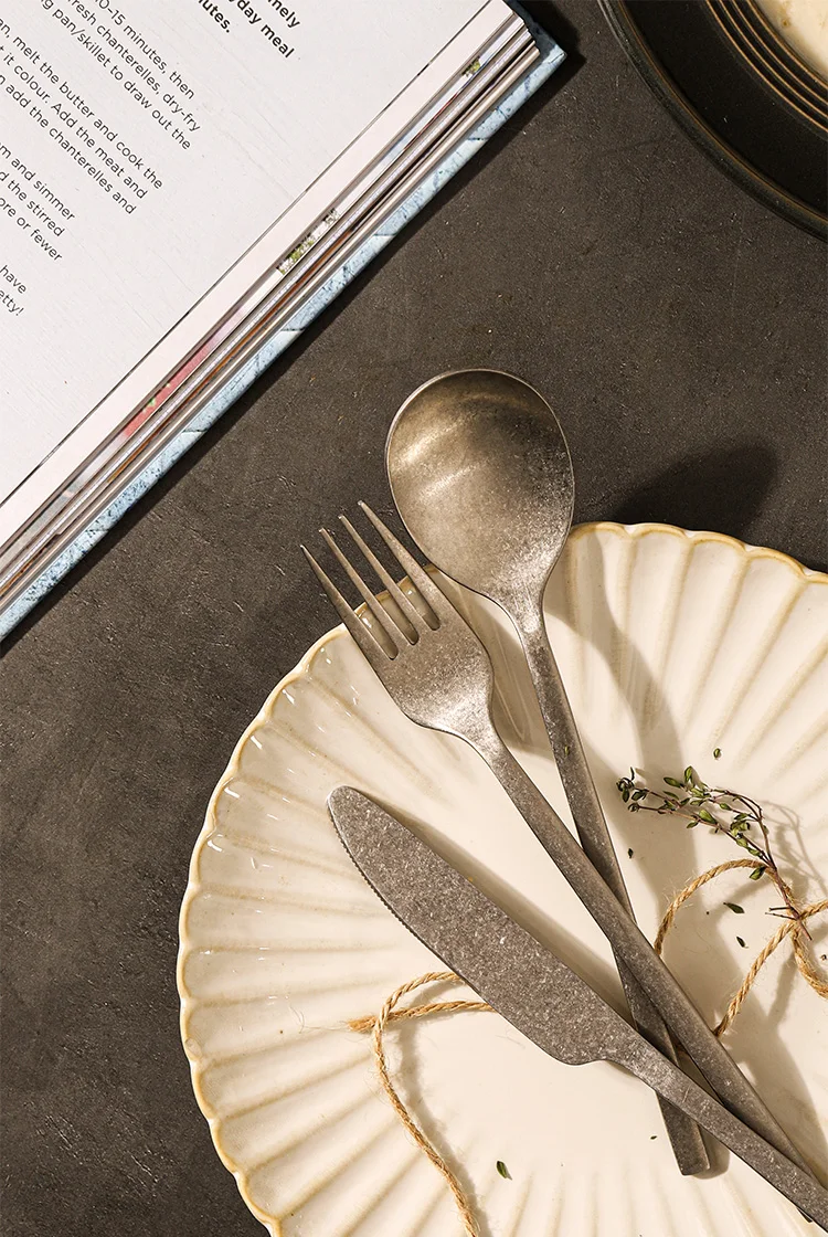 Retro Style Snowflake Gray High Quality Hotel Canteen Camping Stainless Steel Knife Coffee Serve Spoon and Fork Flatware Set