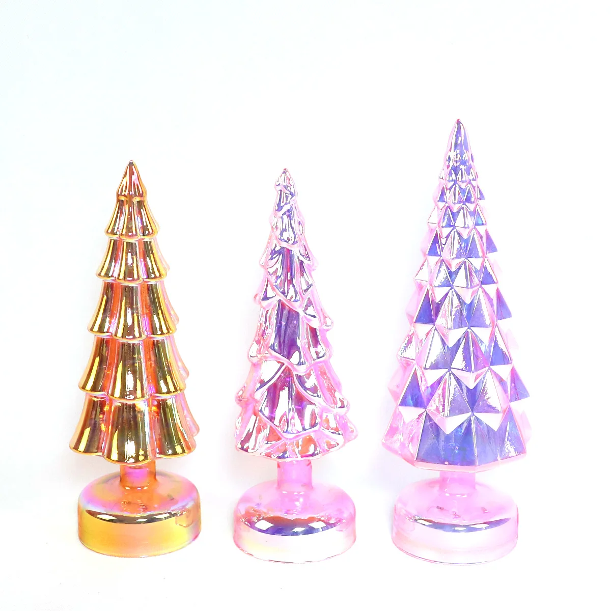 New Arrival Cute Glass Christmas Tree Ornaments Pink Glass Christmas Tree Decorations Christmas Crafts with Led Lights