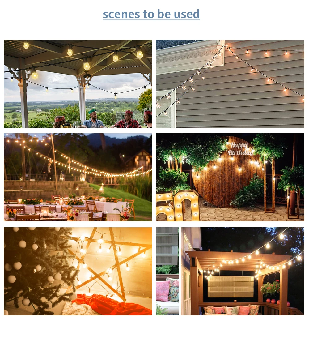 Commercial Grade Uk Plug 48ft 15 Bulbs Decoration Festoon Lights End To