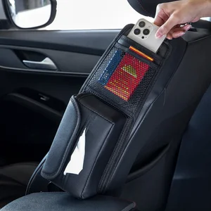 Leather Luxury Car Seat Side Storage Bag Hanging Organizer Universal Fitment Multi-Functional Auto Seat Box Tissue Phone Key