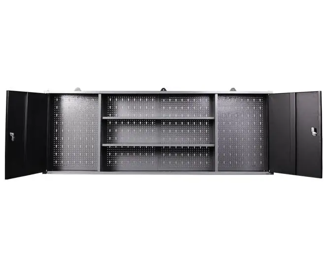 Metal Garage Wall Cabinet With Golden Handles - 23.62" Hanging Storage With 2 Doors & Adjustable Shelves