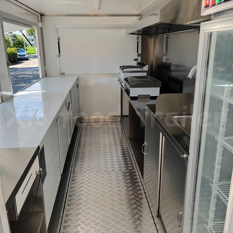 Big Mobile Coffee Charcoal Bbq Food Concession Truck Trailer Fully Equipped with Back Expandable Porch Style Grill and Smoker