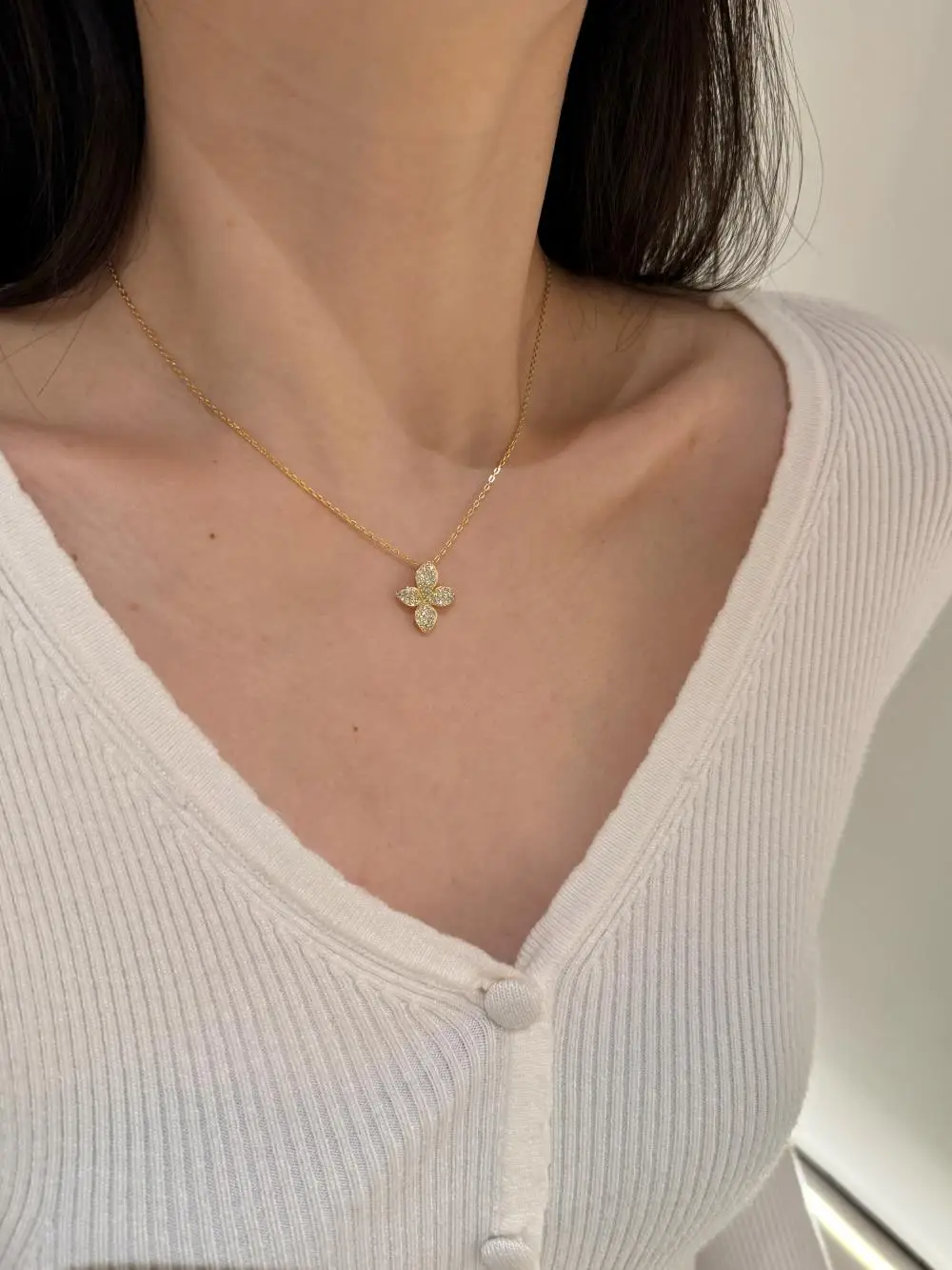 KAKODIY Women's Fashion Gold Plated Luxury Fashion 925 Sterling Silver Pendant Four Leaf Clover Flower Jewelry Necklace detail 10