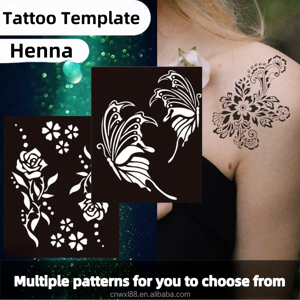 High Quality Custom Water Transfer Printing Temporary Tattoo Sticker Henna Stencils Factory Low Price Paper Material Party Gifts