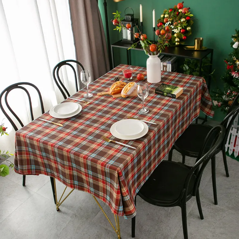 Cotton Linen Plaid Checkered Tablecloths Rectangle Washable Gingham Table Cloth Picnic Table Cover Christmas Tablecloth