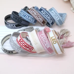 Custom Women's Handmade Embroidered Bohemia Friendship Wrap Polyester Thread Adjustable Tassel Wrist Band Bracelets Letter