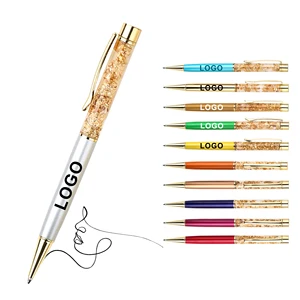 Gold Foil Floating Golden Flakes Rotating Ballpoint Pen With 1.0 mm Writing Custom Logo Printed for Novelty Gifts