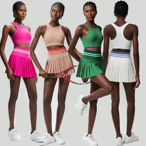 Women's Tennis Wear Sports Mini Skirts Crop Tops Fitness Yoga Wear Suit Two Piece Badminton Gym Clothing Spandex/Nylon Sets