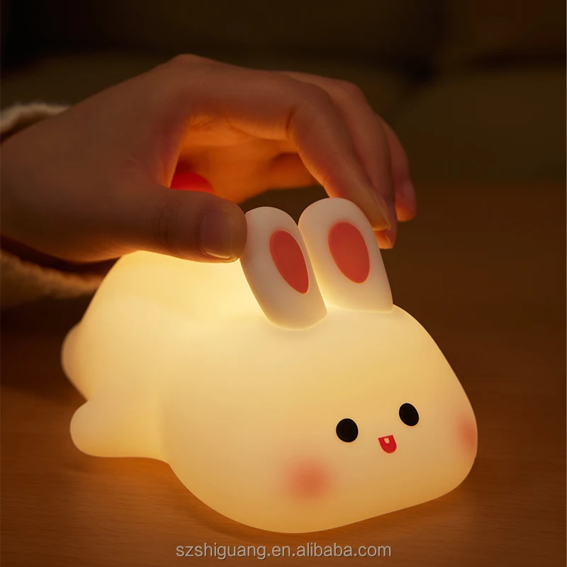 EGOGO Rechargeable LED Soft Touch Silicone Rabbit Bunny Night Light for Kids with Sensor Control and USB Rechargeable