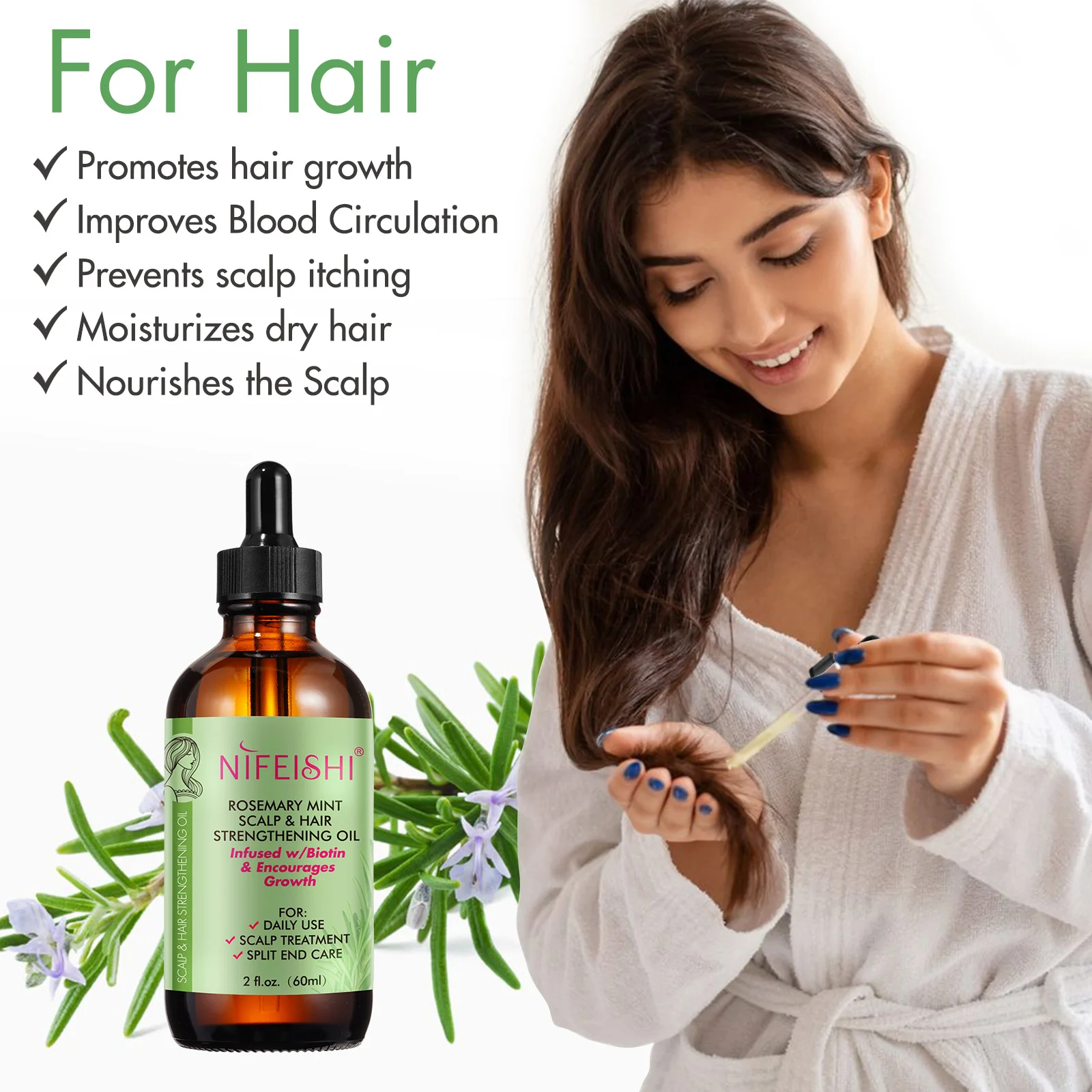 Nifeishi Rosemary Mint Scalp Hair Strengthening Oil,60ml Organic ...