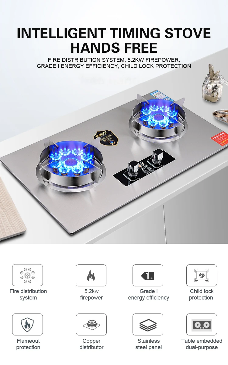 Gas hob 5.2KW Built-in Gas Stove, Table Top Cooking, Portable with  Automatic Flameout Protection,LPG/NG Gas Stove Cooktop Auto Battery  Igintion for