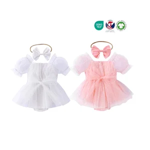 0-3 Months Baby Rompers Custom Floral Knitted Bodysuits 2PCS One Pieces Playsuits Jumpsuit with Button Closure