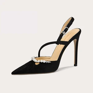 New Rhinestone Pearl Decoration Pointed High-heeled New High-heeled Shoes Summer Pointed Toe Sandals