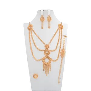 Luxury Bridal Jewelry Set with Gold Plated Brass Necklace and Earrings for Wedding and Party Occasions