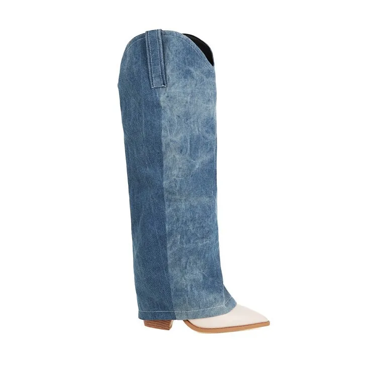 Long Boots Blue Denim Boots 
