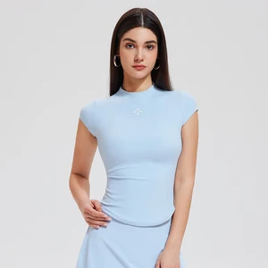 Ladies Stretchy Slim-Fit Breathable Yoga T-Shirt for Gym Workout Quick-Dry Short Sleeve Sweat-Wicking Athletic Tennis Summer Top