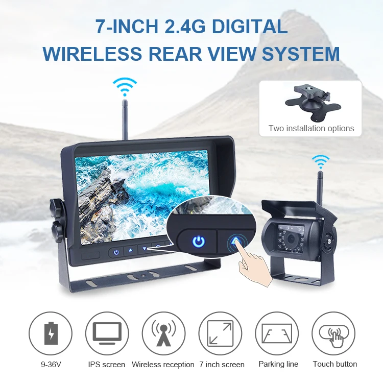Digital Wireless Backup Camera System Kit HD1080P Wireless Reverse Rear Side View Camera 7inch LCD Wireless Monitor for RV Truck