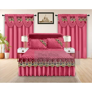 Bedspread  Bed Skirt Set  Bed Valance with Matching Curtains