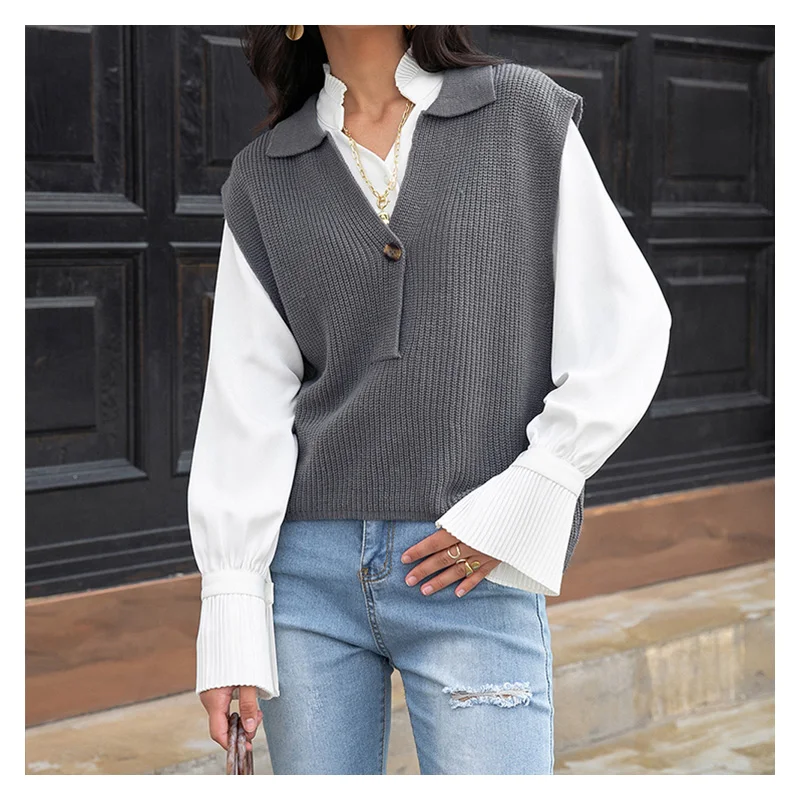 2021 New Trendy Basic Solid V-neck Sleeveless Tank Top Knitting Vest Loose  Casual Wear Cotton Women Vest Tops - Buy Sleeveless Button Sweater Vest, Women Sleeveless Fleece Vest,Knitting Vest Product on Alibaba.com