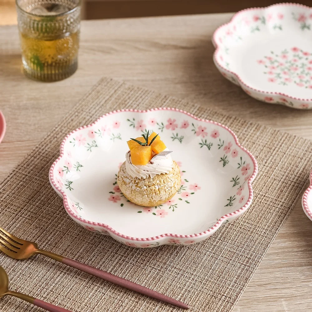 Plato Postre Platos Rosas Porcelana Plato De Cerámica Pintado A