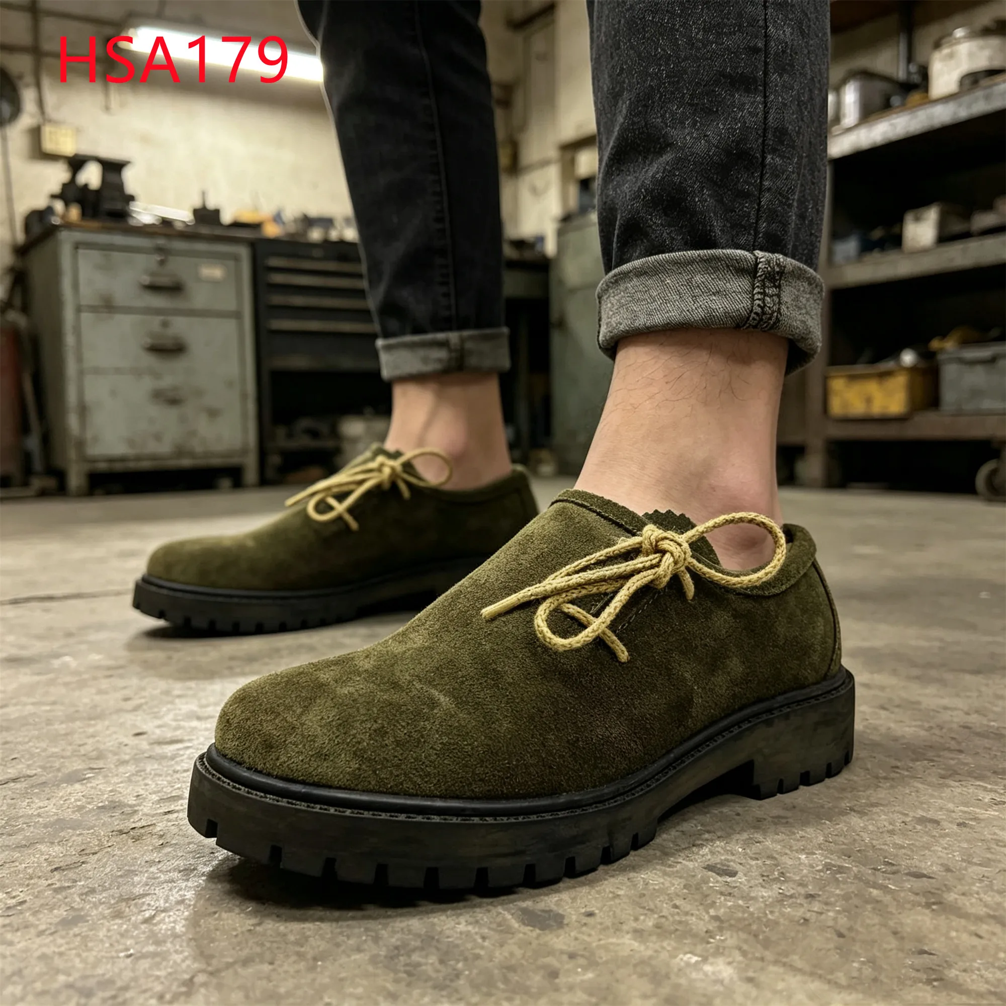 LXG,Germany Popular Olive Green Hua Singh Men Leather Shoes Low-profile Casual Shoes with Jute Rope Decorative Laces HSA179