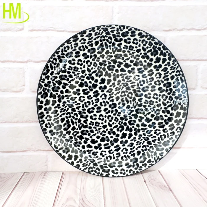 2025 New Customizable Leopard Print Dinnerware Sets Ceramic Porcelain Dinner Plates for Parties Stoneware Material