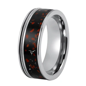 Dinosaur Bone Opal Inlay Titanium Ring Custom Guitar String Meteorite Wedding Bands for Men Trendy Engagement Gift
