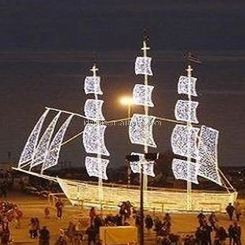 Outdoor Large 3D LED Illuminated Lighted Giant Sailing Boat for Commercial Grade Holiday Festival Decoration