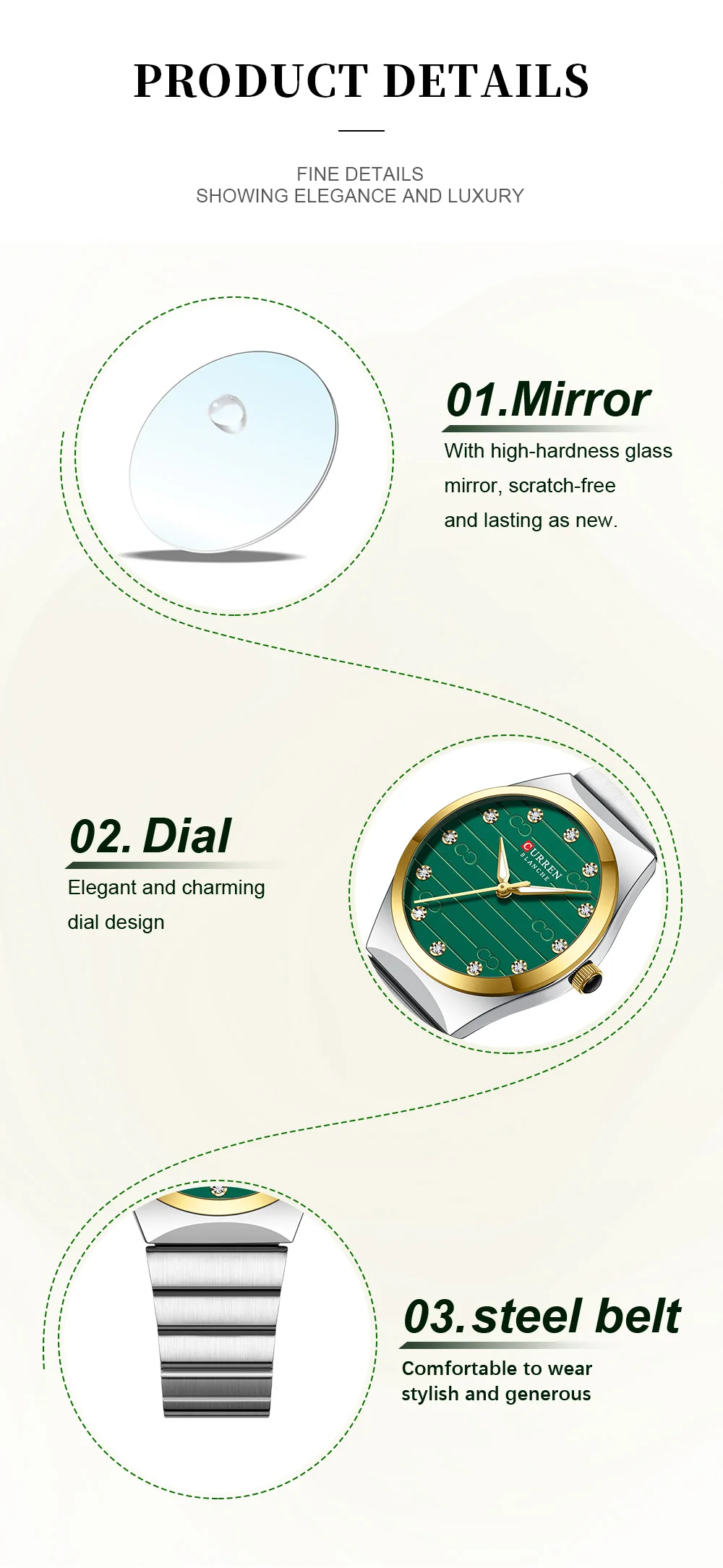 CURREN 9110 Luxury Stainless Steel Watches Female Classic Round Dial Quartz Watch Women Business Wristwatches Wrist Watch