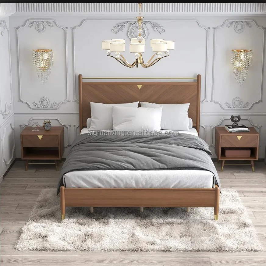 Mid century queen size ash wood finished wooden platform bed