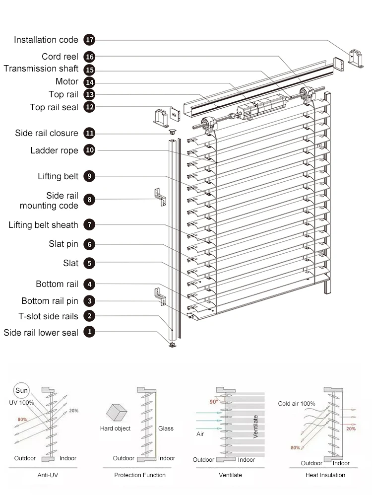 Outdoor Motorized Aluminum Shutters Exterior Louver Waterproof