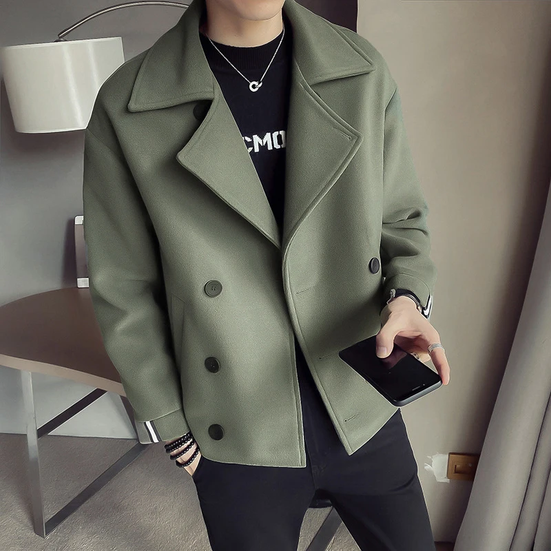 Trendy Brand Autumn Winter New's Cropped Jacket mens Korean Style Casual Fashion Woolen Overcoat Warm Net Red Version For_voghion.com
