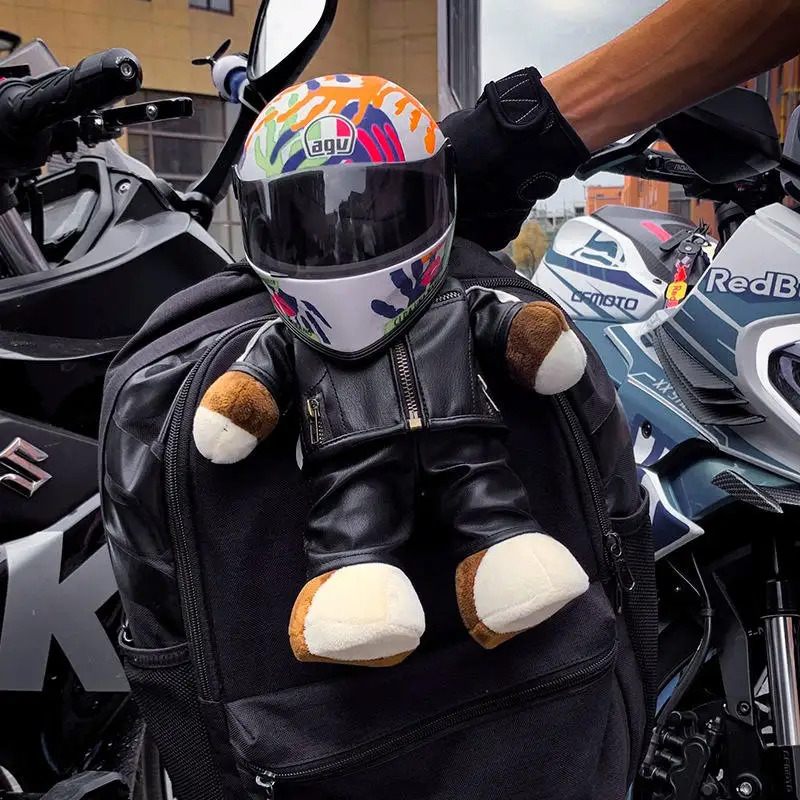 bear with motorcycle helmet HTLNUZD Full Face Stuffed Jacket Clothes Dolls Motorcycle Bear Decoration Helmet for Pet Helmet (Blue-Power Switch) : Automotive dependent on the type of motorcycle helmet and how it has been fitted. 30CM Super Cool Motorcycle Bear