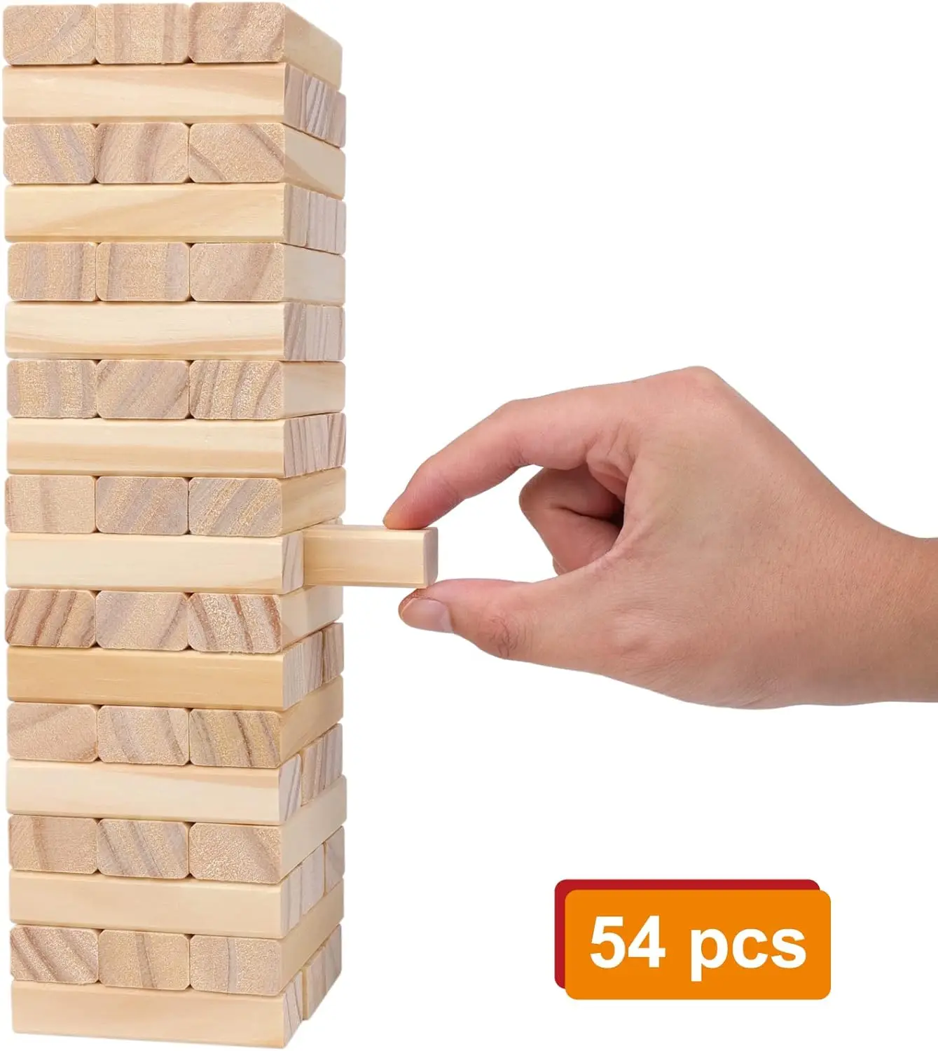 KABENFIS Gioco Torre In Legno 54 Pezzi 36cm – Blocchi Impilabili Con Sacchetto Trasporto Per Bambini - 3