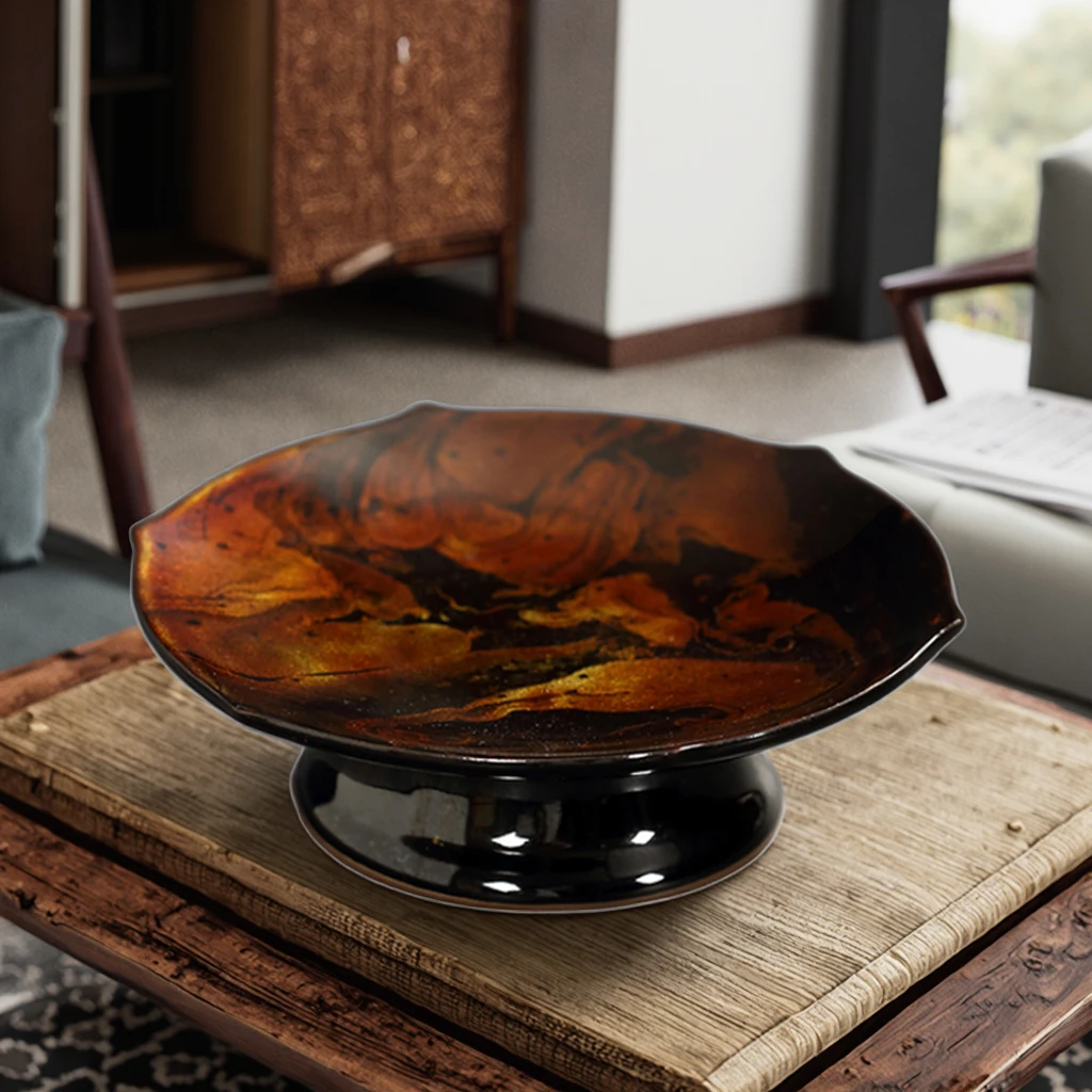 Traditional Chinese Lacquerware High Fruit Plate Small Inner Porcelain Art Tea Dim Sum Dried Fruit Bowl Premium Lacquerware