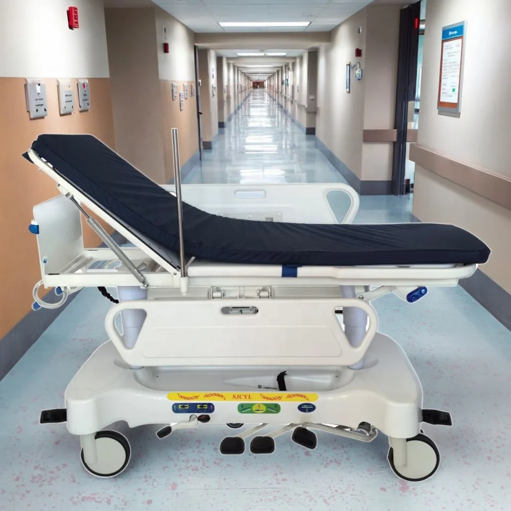 Width-Adaptive Commercial Durable Multi-Function Transfer Trolley with Hydraulic Lift & Collapsible Guardrails 2