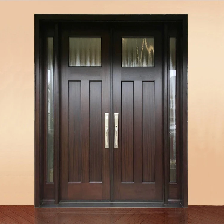 Outside Front Entry Mahogany Color Double Solid Wooden Main Entrance Gate Door Designs for House Villa Home Exterior